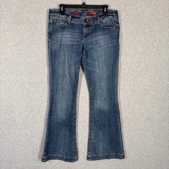 Express Jeans Womens 8 Flare Bootcut‎ Stella Low Rise Y2K Faded Whisker Western - Picture 1 of 10